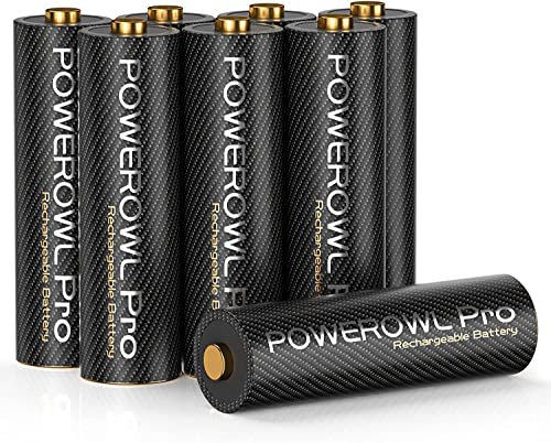 Pilas Recargables AA Pro, POWEROWL Goldtop 1.2V Ni-MH AA Pilas Recargable, Alta Capacidad 2800mAh- 8 Piezas