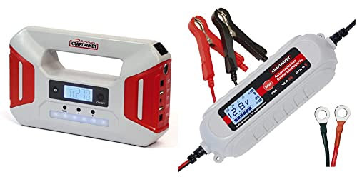 Dino KRAFTPAKET 12V-600A STARTHILFEGERÄT 51.2Wh 16000mAh (LiFePO4) & 4A-6V/12V intelligentes und automatisches Batterieladegerät | Für Blei-Säure, Gel, Start/Stopp EFB, AGM-Batterie
