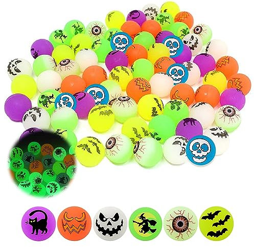 GAROMIA Halloween Luminous Flummi - 48 bolas de peluche luminosas para niños, juguetes para niños, para cumpleaños infantiles, regalos promocionales, Halloween, fiestas, regalos de cumpleaños