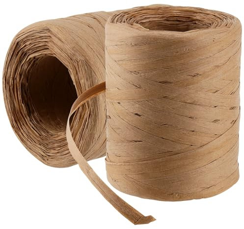 SYUTBOU 2 Stück 200m x 5mm Naturbast Papierband, Raffia Paper Schnur, Raffiabast Papierband Papierbast, Bast Band Packschnur für Bastelarbeiten, Heimwerken, Geschenkverpackungen und Gartenarbeit