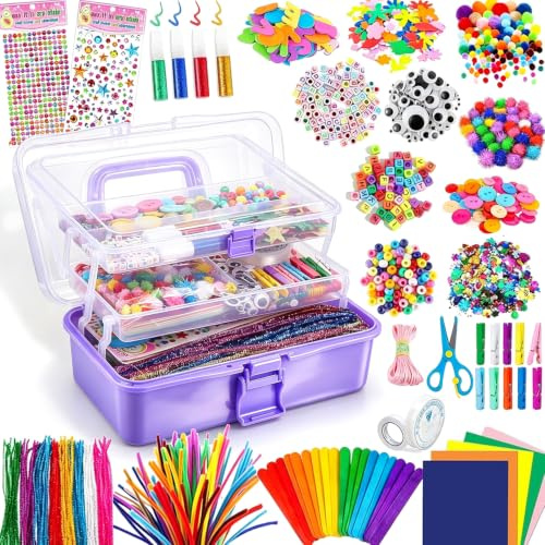 Gutenguy 3200Pcs+ Kids Craft Kits for Age 4 5 6 7 8 9 10 11 12 - All in One D.I.Y. Crafting Kindergarten Home School Art and Craft Supplies Set Kids Toys-Purple