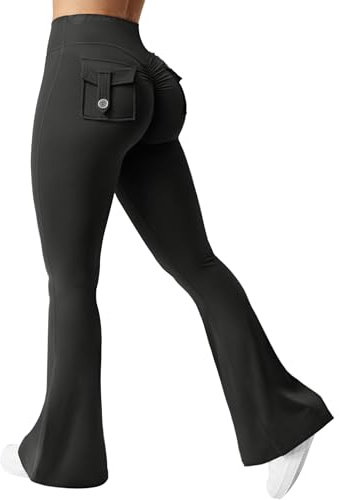ZAAYO Flare Leggings with Pockets for Women Scrunch Butt Sport Leggings High Waist Bootcut Leggings for Workout Gym Yoga Casual