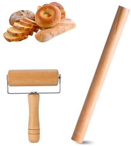 volumoon Set di 2 Mattarello in Legno, Mattarelli Rolling Pin, Multifunzionale Rullo per Pizza, Pasta, Fondente, Torte, Biscotti, Mattarello per Amanti della Pasticceria