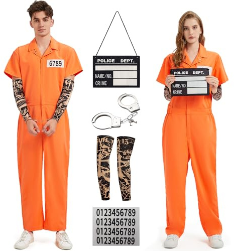 Ragelion Prisoner Jumpsuit Orange,Déguisement Prisonnier Homme,Costume Prisonnier Adulte de Carnaval Halloween