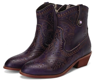 CrazycatZ Bottines en cuir pour femme avec motif floral et doublure en fourrure, Violet C, 41 EU