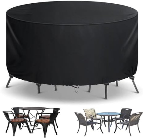 TopIdea Gartenmöbel Abdeckung Wasserdicht Rund Outdoor Tischabdeckung Winterfest Abdeckplane Gartenmöbel 600D Oxford Tisch Abdeckhaube Schutzhülle für Gartentisch Runder 250x71cm