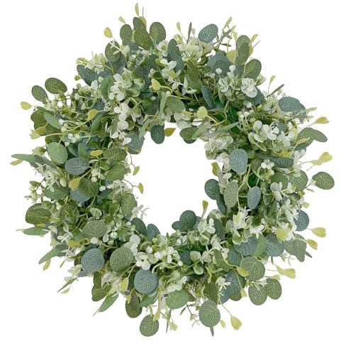 Avoik Eukalyptus Kranz für die Haustür 42 cm Eukalyptus Künstlicher Dekorative Kränze Grünkranz Künstliche Hängende Türkranz Wandkranz Frühlings Sommer Kranz Für Hochzeit Heimdekoration Dekoration