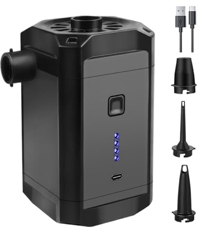Pump för luftmadrass, luftpump uppladdningsbar batteridriven, uppblåsningsdeflator med campinglykta, elektrisk luftpump för uppblåsbara saker, camping sovdyna elektrisk uppblåsningsenhet med 3