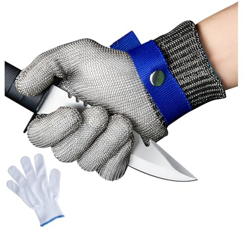 Fozobaiy Cut Resistant Gloves, Butcher Glove Chainmail, XL