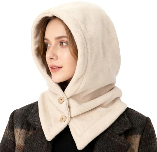 TAGVO Thermique Balaclava Chapeau Unisexe, Coupe-Vent Hiver Cagoule à Capuche Polaire Rembourrée Cagoule 2 en 1 avec Écharpe à Capuche, Chaud Bonnet avec Protège-Cou Femme Homme pour Sports Shopping