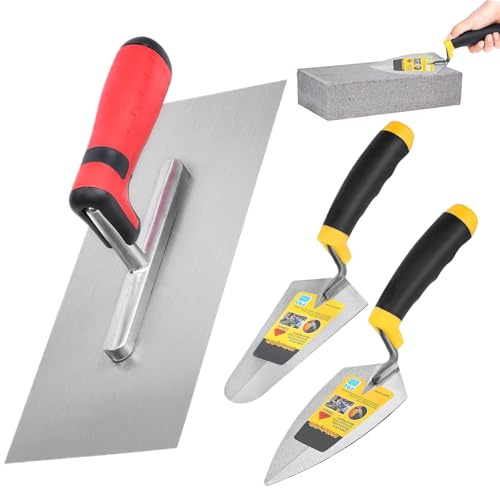 Masonry Tool - 3-Pieces Gauging Trowel | Trowel with Soft Grip Handle | Angled Bent Chisel | Professional Construction Hand Tool Building Supplies for Repair Landscape Floor Building Stucco Filling L