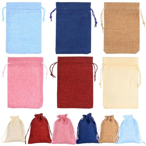 KTPCN 18 Pcs Small Hessian Bags, Burlap BagsHessian Sacks, Coloured Drawstring Gift Bags with Drawstrings, Small Drawstring Pouch, Burlap Sacks for Wedding Party Favors Jewellery Pouches(10 x 14cm)