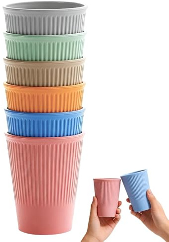 6 stycken koppar, set av PP, 350 ml plastmuggar återanvändbara, 6 olika färgade återanvändbara kaffekoppar, plastmuggar för familjer, fester, camping.