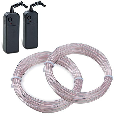 2x5M Luz de Neón el Alambre(EL Wire) con Controlador Box,Tira de Luces,DIY Resistente al Agua Tiras de LED Líneas de Cables Luminoso Exterior para Fiestas y Decoración de Halloween Navidad-blanco