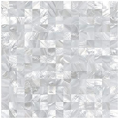 Mother of Pearl Peel and Stick Backsplash MOP Shell Mosaic Subway Tile, for Living Room Background Wall and Kitchen 12In x 12In White (1Pack)