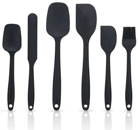 Intirilife 6-teiliges Silikon Spatel Set antihaft in Schwarz - Antihaftbeschichtetes Spatel Set, Teigschaber, Küchenhelfer, Backutensilien zum Kochen Backen Rühren Mischen - 230℃ Hitzebeständig