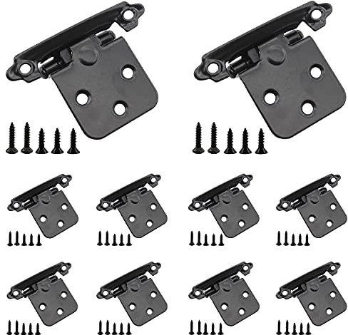 10 Pack Overlay Cabinet Door Hinges, TTZEZE Heavy Duty Surface Mount Closet Door Hinges Hardware, Face Mount Self Closing, Flush Cabinet Hinge for Kitchen Bathroom Bedroom with Screws (Black)