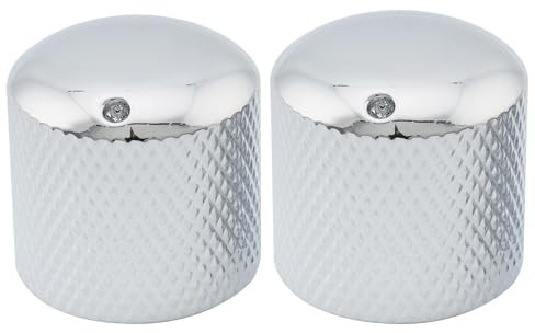 Musiclily Pro Metrisch Stahl Potiknopf Push-on Dome Knobs mit Indikator Punkt für Import E-Gitarre oder Bass, Chrom (2 Stück)