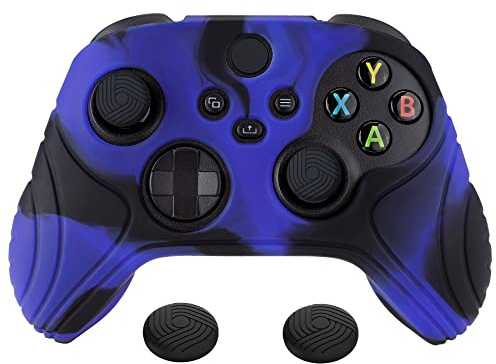 eXtremeRate PlayVital Coque Manette pour Xbox Series X/S Housse Protection pour Xbox Series X Accessoires Controller avec Capuchon Joystick Caps Grip Cover Silicone-Bleu&Noir,Édition Samouraï