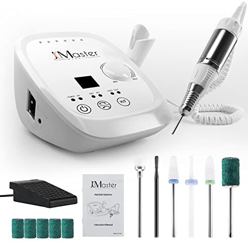 Nagelfräser JCMaster Profi, Fräser Nägel max. 35.000 U/Min, Elektrische Nagelfeile mit Fußpedal für Gelnägel Acrylnägel, elektrische Nagelfräser für Nagelstudio Zuhause, inkl 6x Bits,(Weiß)