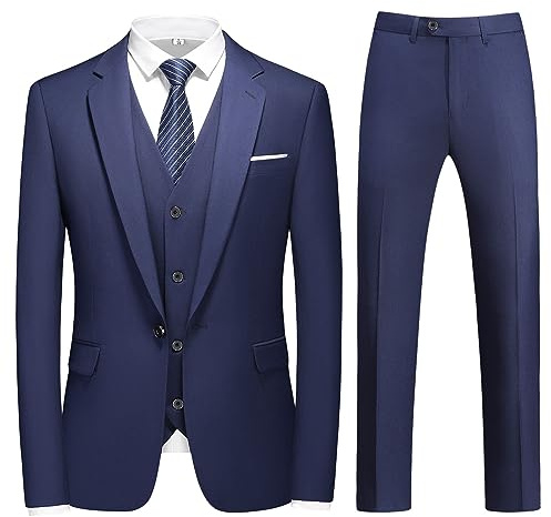 KUDMOL Herren 3-Stücke Anzug Business EIN Knopf Smoking Anzug für Männer Smoking Klassische Blazer Weste Hosen Set