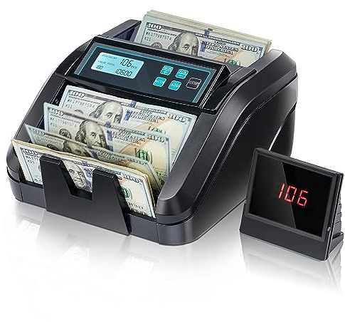 MUNBYN IMC51 Money Counter Machine Count Value, Add+Batch/Add+ Value Mode Bill Counter, UV/MG/IR/MT Detection, USD only Cash Counter,1100 Bills/min, Money Counting Machine with LCD Display (Black)