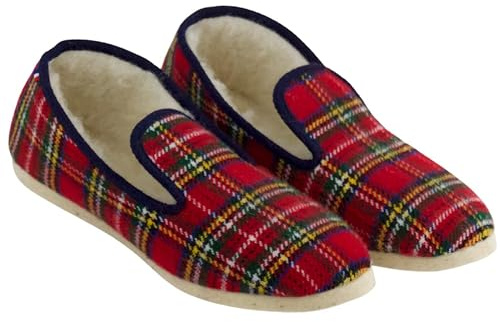 Charentaise du Berry taille 36/53 - Chausson mixte Made in France Charentaises intérieur confortable doublure fourré 100% laines naturelle et chaud en hiver Pantoufle pour la maison - Rouge bleu- 44UE