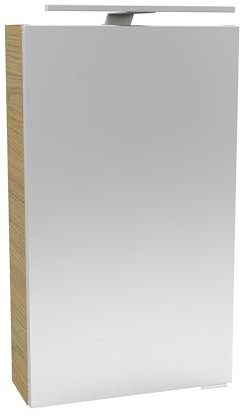 FACKELMANN B.Style Spiegelschrank mit LED-Beleuchtung – Alibertschrank für Bad und Gäste-WC (40 x 68 x 15,3 cm) – SBC Badschrank mit Spiegel in Holz Braun – Tür Links
