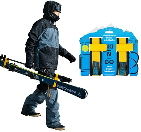 SKI-N-GO (Jaune, L) Porte-Skis et bâtons, Attache Ski pour Enfant et Adultes, Transport de Skis, Ski Fixation