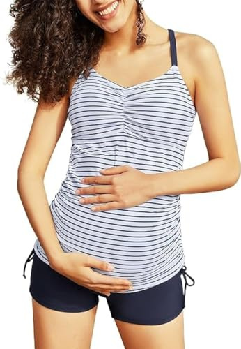 Maacie Maternity Tankini Sets Swimsuits Two Piece Floral Print Ruched Tops with Shorts