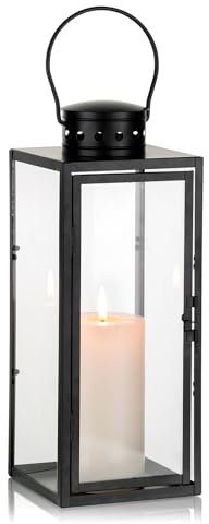 NUPTIO Lanterne Bougie Exterieur Noire - 35cm Métal Lanternes Outdoor Funéraire Cimetière Bougie Résistant Aux Intempéries Lanterne Jardin Extérieur Bougeoir Lumière du Vent Intérieur