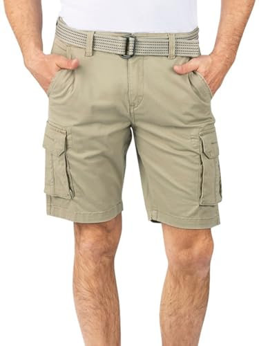 riverso Cargo Shorts Herren mit Gürtel Regular Fit RIVJoko Kurze Hosen Cargoshorts Sommer Stretch, Größe:4XL, Farbe:Beige