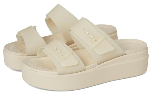 Crocs Women Sandal, Brooklyn Buckle Frosted Low Wedge, Sandstone, 6 UK Women