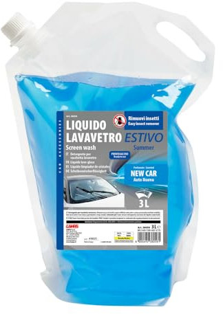 Lampa 38058 Liquido Lavavetri Auto Estivo per tergicristalli, Non Lascia Aloni, Antimoscerini, Pronto all'Uso, Profumo New Car, 3 Litri