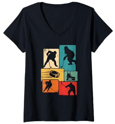 Damen Eishockeyspieler Ice Hockey Vintage Eishockey T-Shirt mit V-Ausschnitt