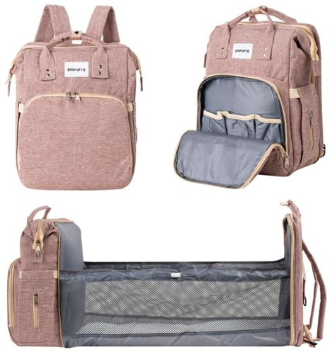 Barmøya 2-in-1 Wickelrucksack mit Wickelablage | Wasserabweisender Wickelrucksack mit isolierten Flaschenhaltern, Laptopfach und viel Stauraum | Inkl. Stabilisator-Stangen (Rosa)