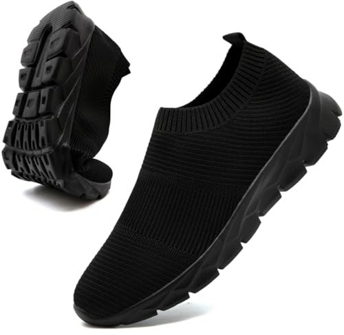 Schuhe Herren Sportschuhe Turnschuhe Schwarz Laufschuhe Slip on Sneaker StraßEnlaufschuhe Sommerschuhe Joggingschuhe Hallenschuhe Fitness Männer Shoes Schwarz 46