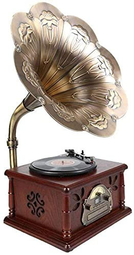 JFNHUTL Gramófono, gramófono Antiguo de Madera Maciza, máquina fonográfica de Vinilo Retro, Reproductor de CD multifunción con Bluetooth, Adornos de Regalo, 42 x 32 x 88 cm