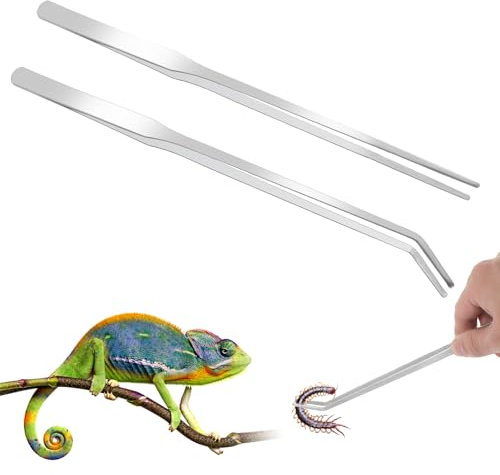 Gjinxi 2 Stück Aquarium Pinzette Lange Futterzange Edelstahl Gerade Pinzette und Gebogene Spitze Pflanzenpinzette Wasserpflanze Zange Futterspender-Werkzeug für Wasserpflanze Reptilien