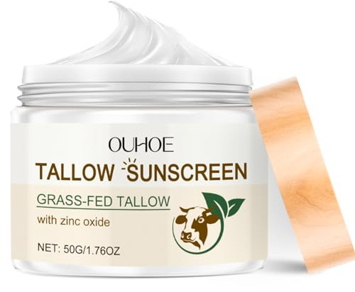 Beef Tallow Cream, Sebo de Res para la Piel, Hidratación Profunda Protector Solar, 100% Natural Orgánico Sebo de Res Puro para Rostro y Cuerpo, Bálsamo de Sebo Protección Solar Nutrir Para la Piel