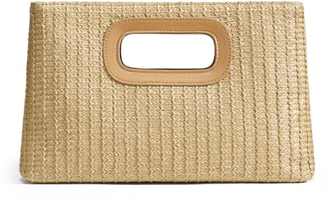 CHUNLI Chic Straw Clutch Purses for Women with Top Handle Summer Bag, Ideal Vacation Handbags and Woven Boho Beach Bags