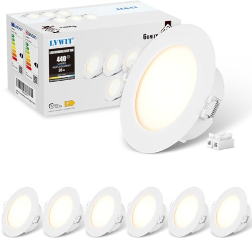 LVWIT LED Downlight Ceiling,4W Ultra Slim Recessed Ceiling Lights,Neutral White 4000K Non-Dimmable Spotlights,Spot Lights Ceiling for Bathroom Kitchen Living Room,440LM,6 Pack
