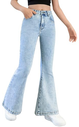 SEAUR Girls Flare Denim Pants Kids Long Denim Trousers Comfortable Casual Jeans Girls Bell Bottom Jeans 7-14 Years
