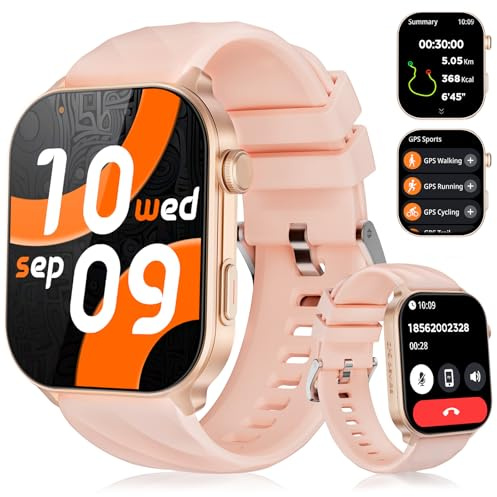 GPS Smart Watch for Men Women (Answer/Make Calls), 2.01 HD Screen Fitness Watch with Compass/Heart Rate/Sleep Monitor, 110+ Sports Modes Activity Tracker, 1 ATM Waterproof Smartwatch, Rose Gold