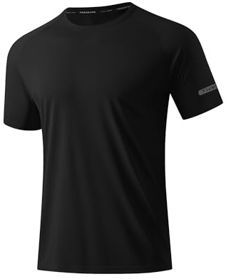 DEHORU Men’s Rash Guard UPF 50+ Short Sleeve T Shirts Swimming Top Sun Protection Quick Dry Workout Shirts(BK,L) Black