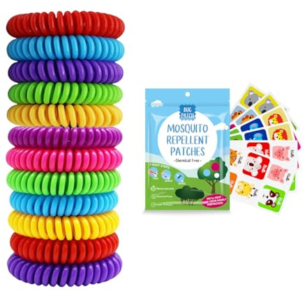 Set 10 Pulseras Antimosquitos en Espiral + 36 Parches, con Aceites Esenciales Naturales, Sin DEET, Impermeable, para Familia y Actividades al Aire Libre