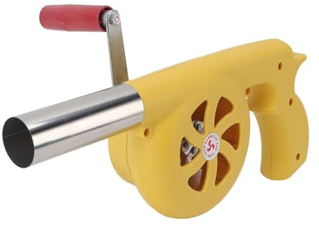 Ventilatore per barbecue, ventilatore per barbecue a manovella con corpo in ABS, lama e ugello in ghisa, strumento a soffietto portatile in acciaio inossidabile (Gialla)
