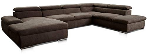 Cavadore Alkatraz - Paisaje de salón en diseño Moderno/Forma de U con Silla Larga Izquierda y otomana Derecha/Incluye cabecero Ajustable / 350 x 73 x 226 / marrón