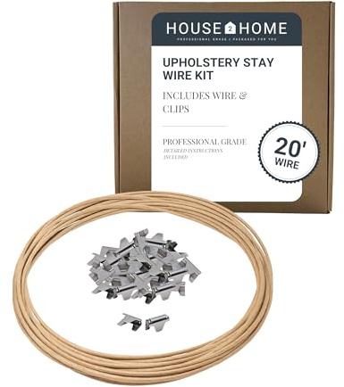 House2Home Upholstery Stay Wire for Sofa Furniture Springs, 20ft with 40 Clips, 16 Gauge, Includes Instructions