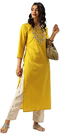 Kurta india kurtis para mujer, diseño étnico, algodón, línea A, Anarkali, manga 3/4, túnica Kurta